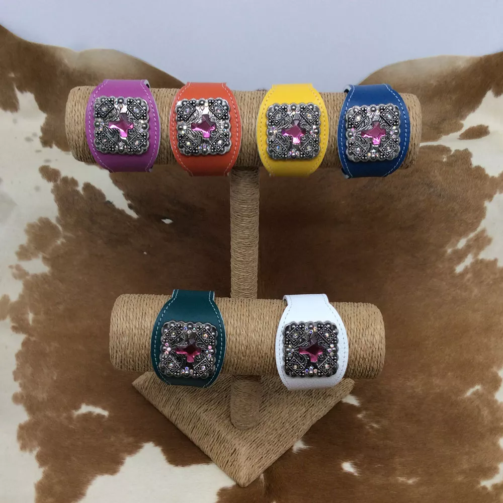 Manchette cuir blanc LA CROIX cristal Swarovski – Image 3