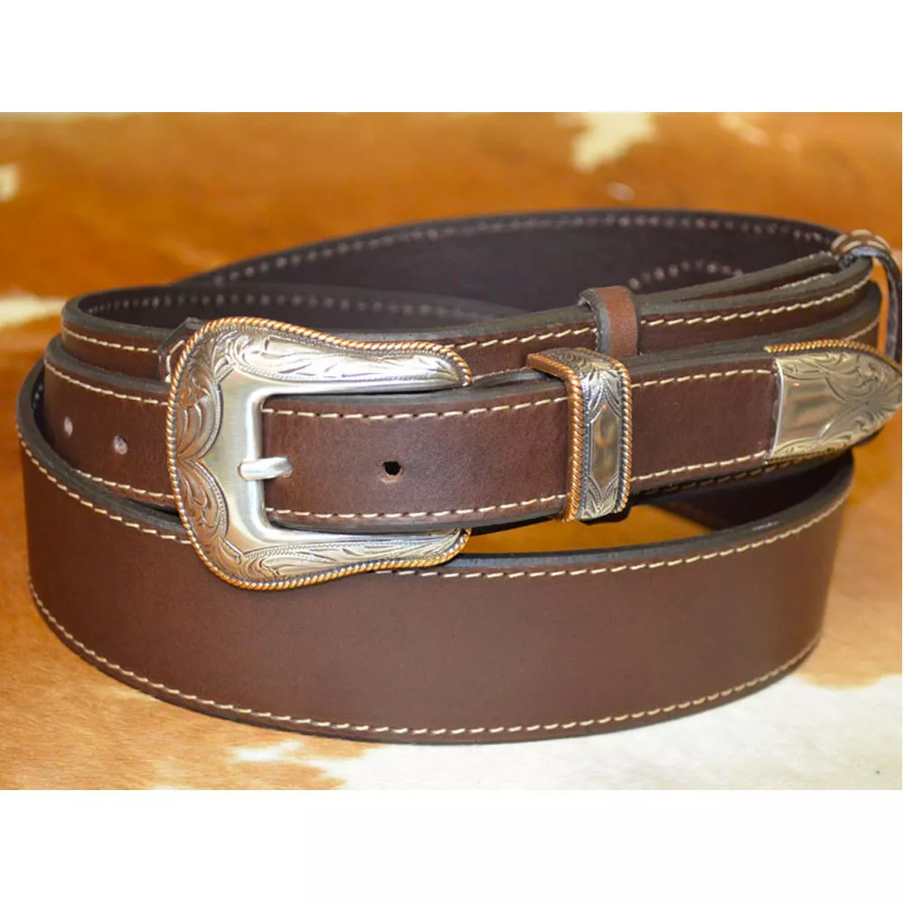 Ceinture Mexicaine cuir 4 cm Boucle KANSAS Plaquée Argent et Or 🇫🇷