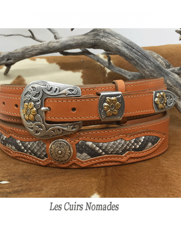 Ceinture Mexicaine cuir 4 cm Boucle CALIFORNIA et Python véritable