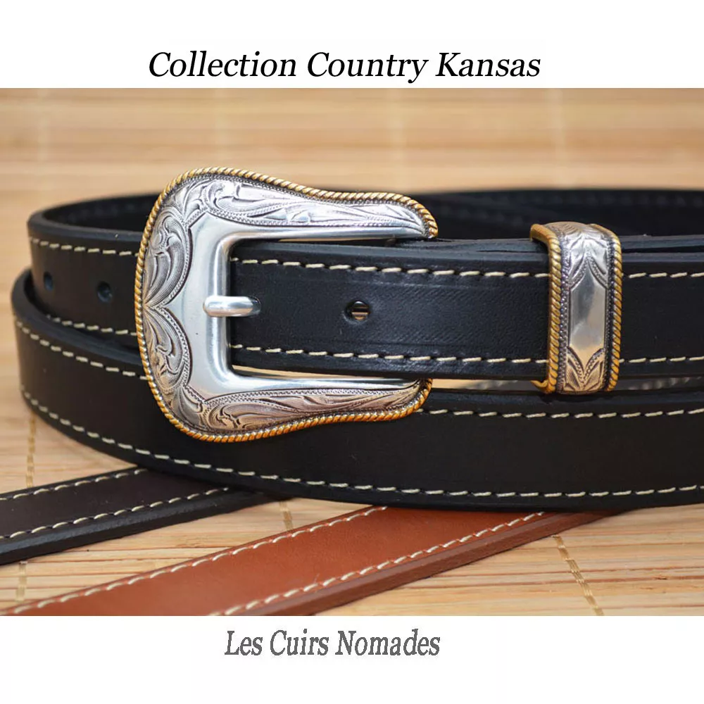 Ceinture cuir largeur 2,5cm Collection Country Boucle KANSAS 🇫🇷 – Image 2