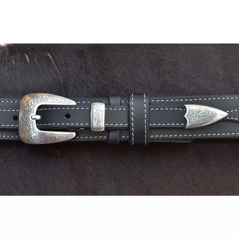 Ceinture Mexicaine cuir 3,5 cm Boucle OREGON Plaquée Argent  🇫🇷 – Image 2