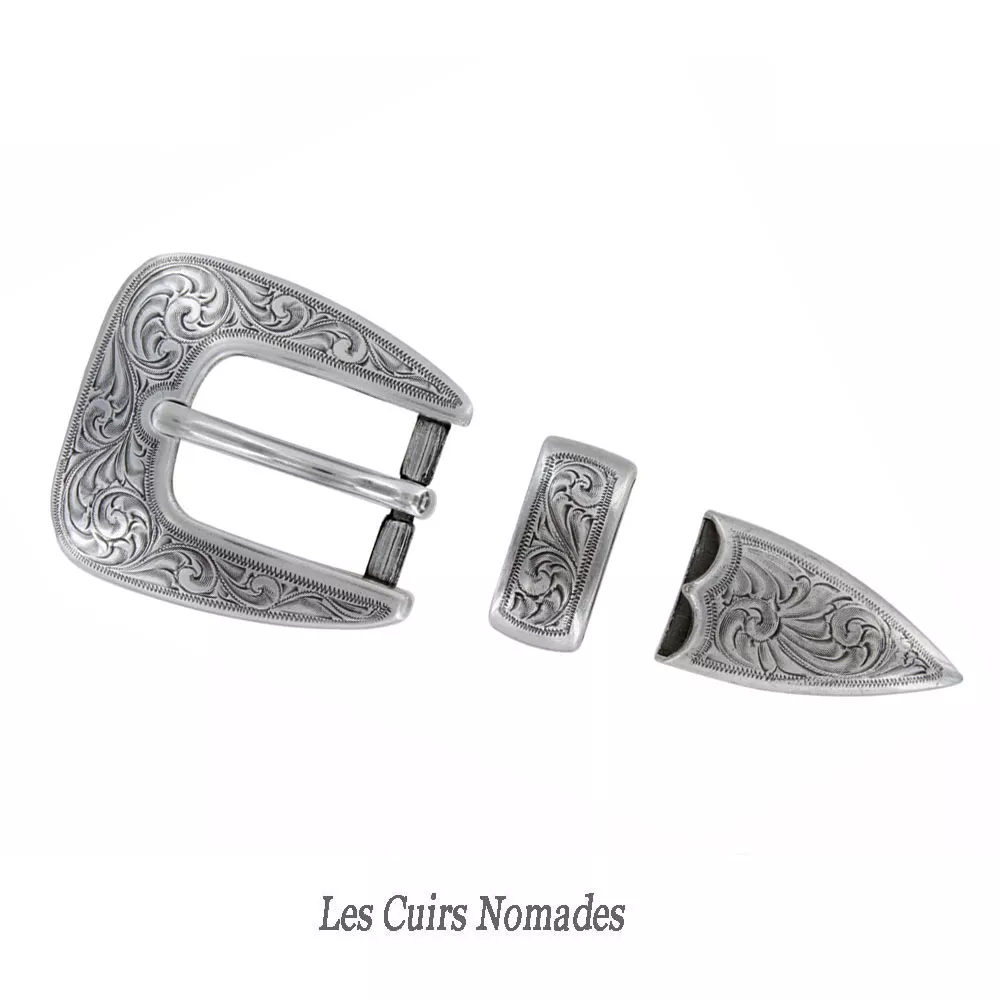 Ceinture Mexicaine cuir 3,5 cm Boucle OREGON Plaquée Argent  🇫🇷 – Image 4