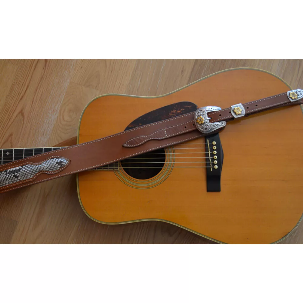 Sangle de guitare marron et peau de Python – Image 4
