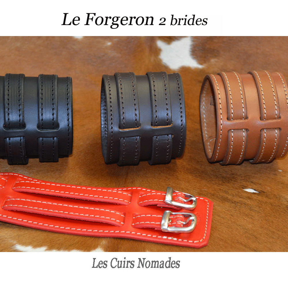 Bracelet de force cuir LE FORGERON 2 brides 🇫🇷 - Les Cuirs Nomades