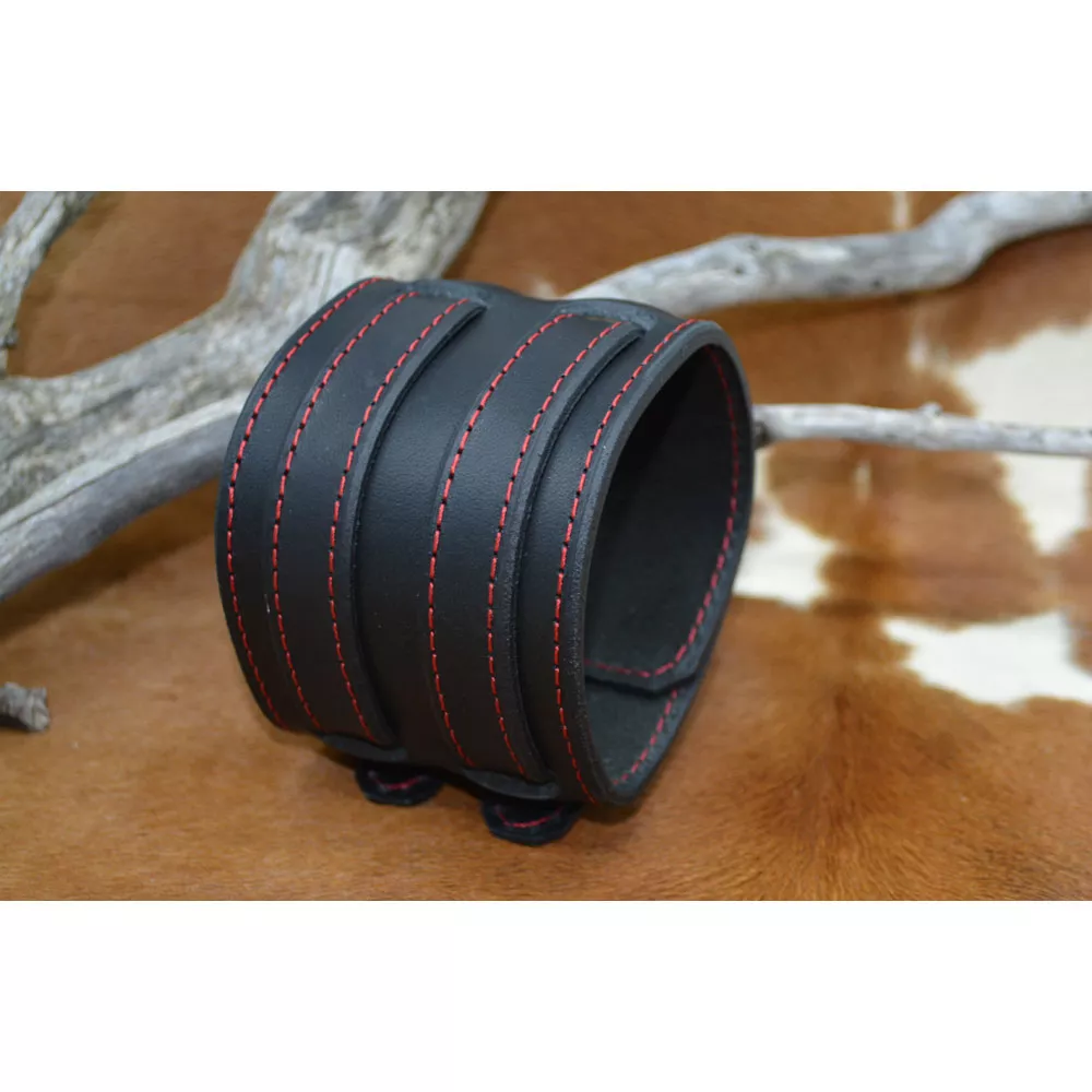 Bracelet de force cuir LE FORGERON 2 brides-Noir/Fil rouge 🇫🇷 – Image 4