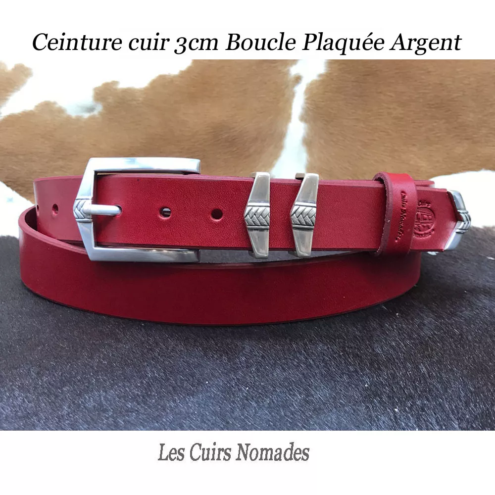 Ceinture cuir largeur 3cm Boucle Plaquée Argent BAYONNE 🇫🇷 – Image 4