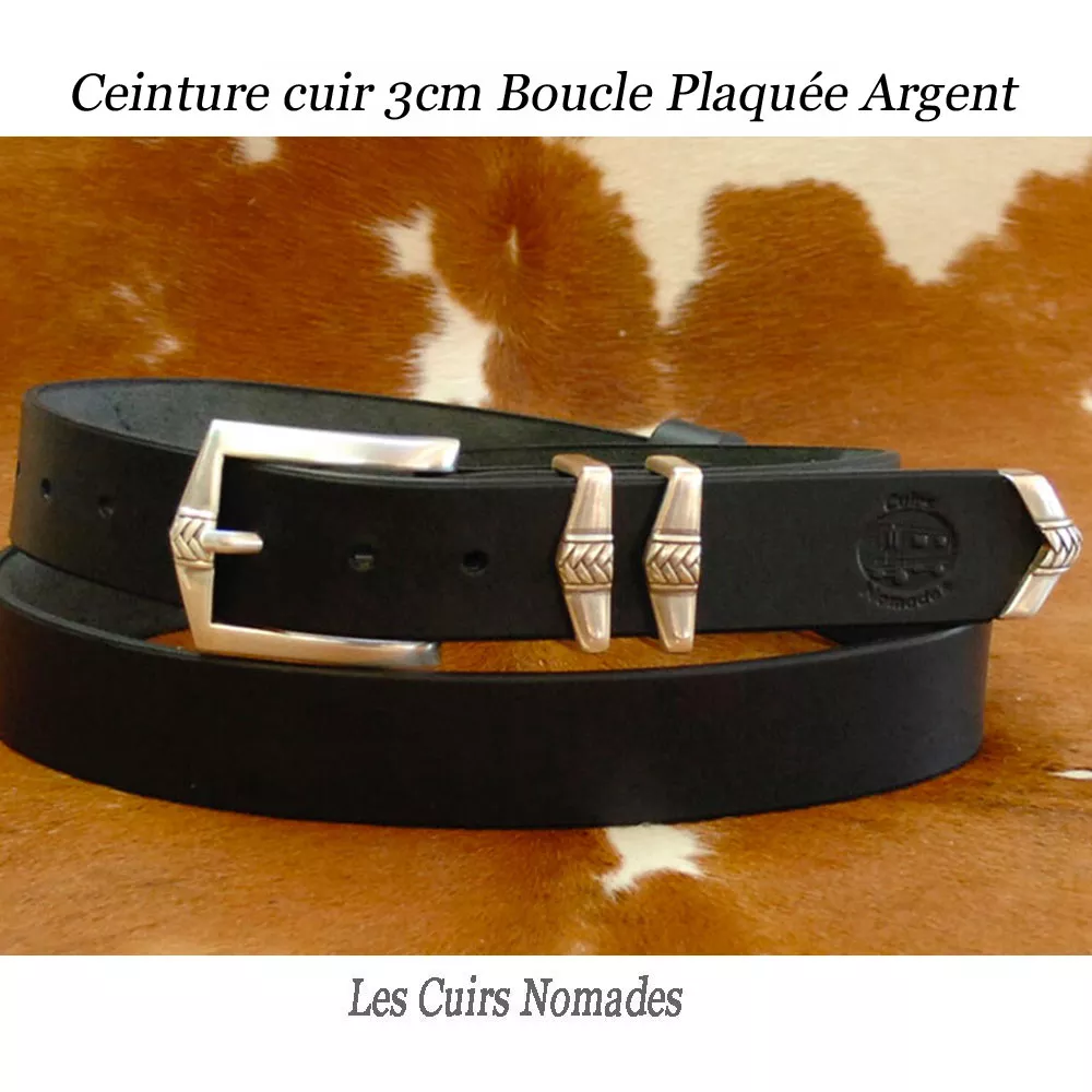 Ceinture cuir largeur 3cm Boucle Plaquée Argent BAYONNE 🇫🇷