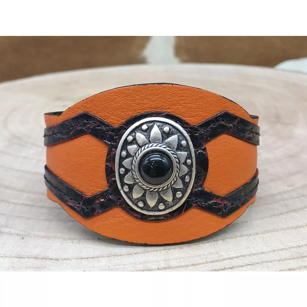 Bracelet Cuir Manchette Bohème ‘’Orange & Bordeaux’’…
