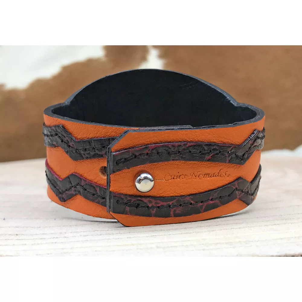 Bracelet Cuir Manchette Bohème ‘’Orange & Bordeaux’’… – Image 2