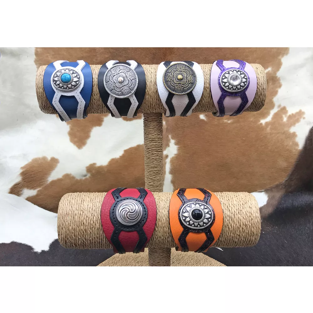 Bracelet Cuir Manchette Bohème ‘’Orange & Bordeaux’’… – Image 3