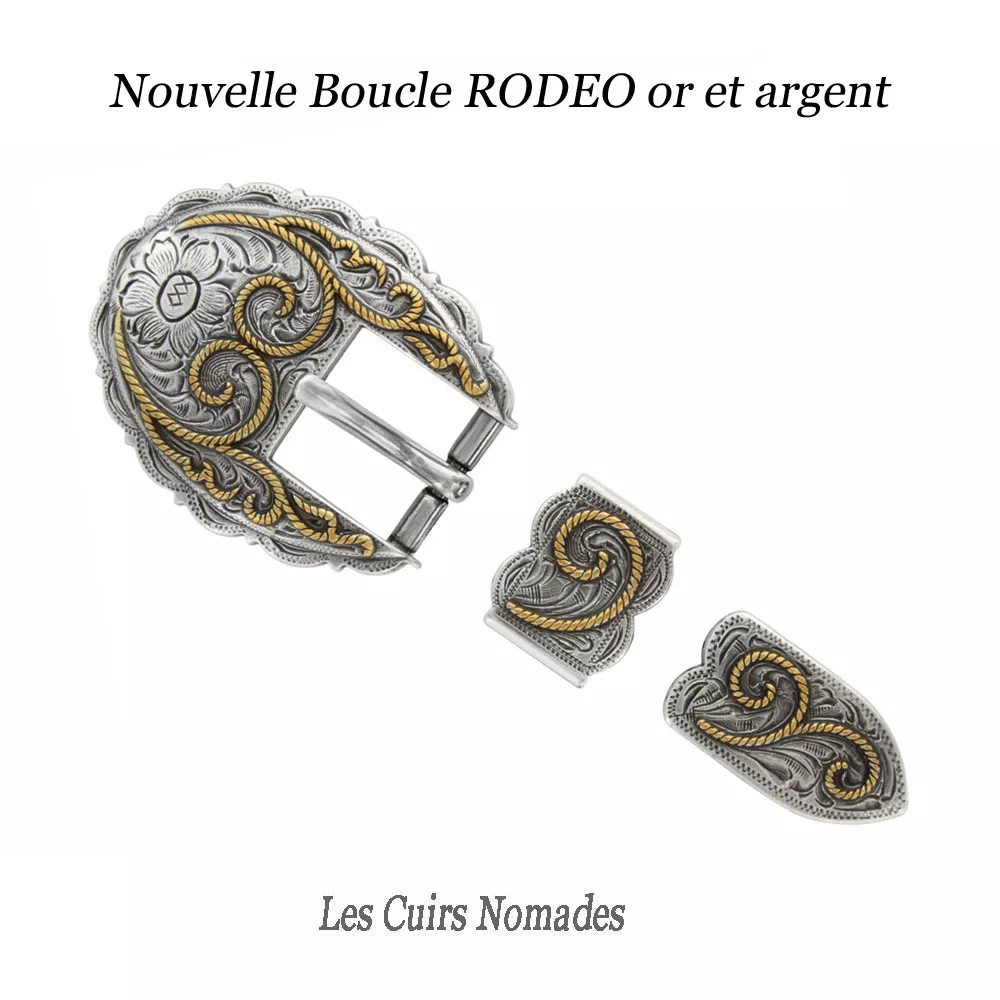 Ceinture Mexicaine cuir 3 cm Boucle RODEO Plaquée Argent 🇫🇷 – Image 2