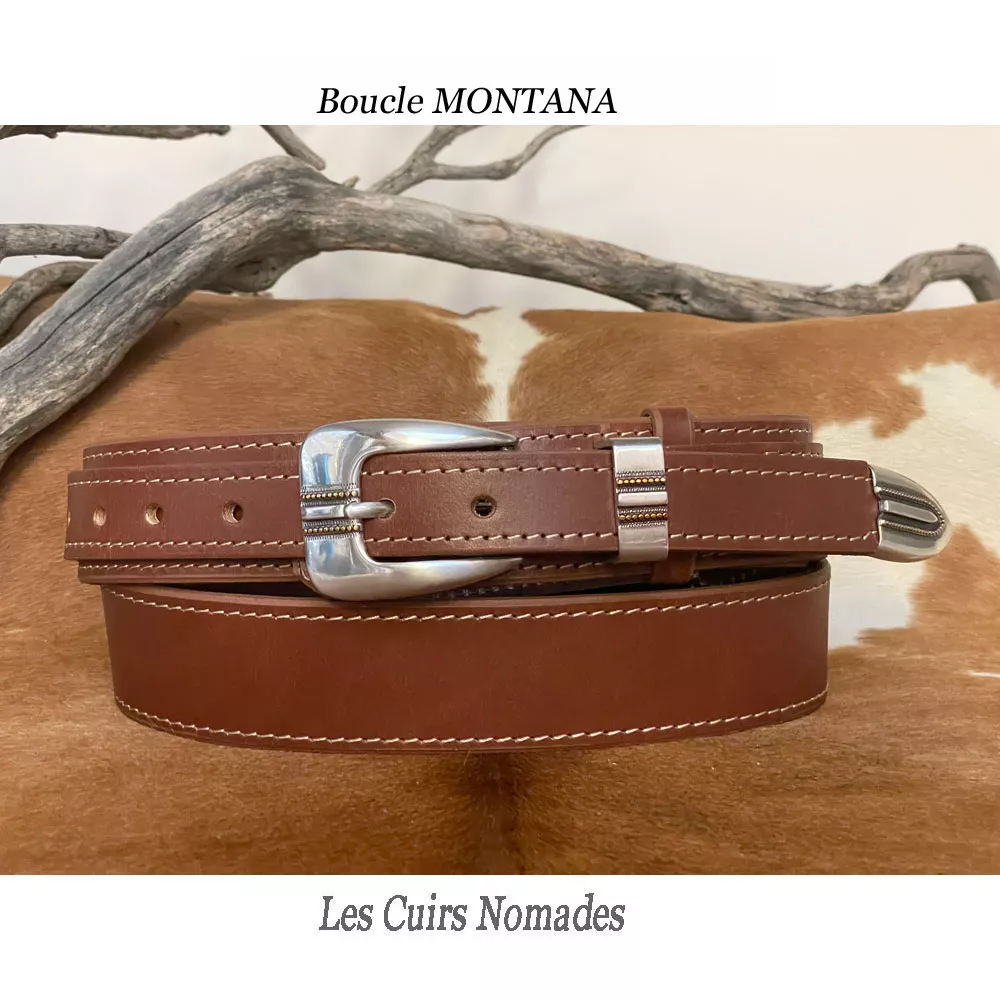 Ceinture Mexicaine cuir 4cm Boucle MONTANA Plaquée Argent - Plaquée OR – Image 4