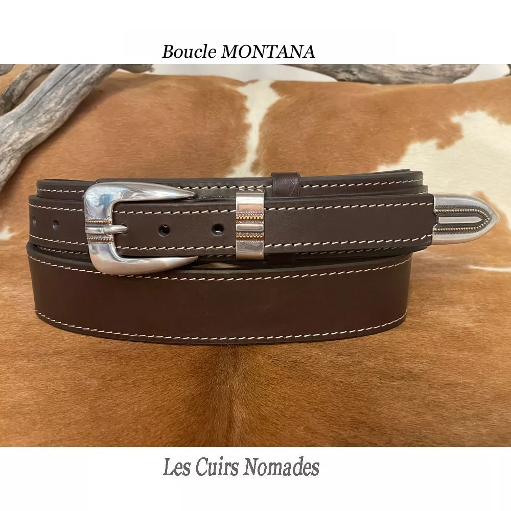 Ceinture Mexicaine cuir 4cm Boucle MONTANA Plaquée Argent - Plaquée OR – Image 3