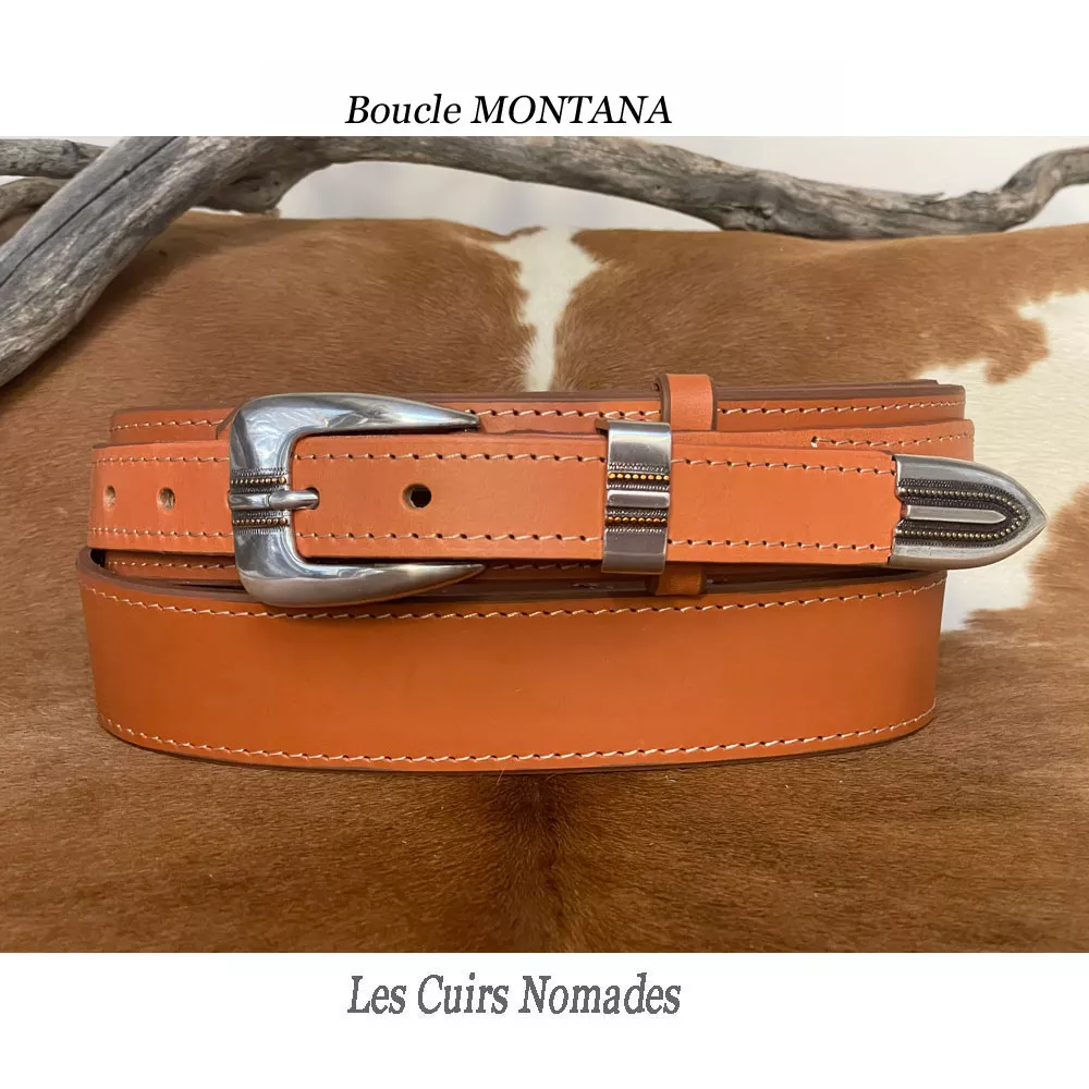Ceinture Mexicaine cuir 4cm Boucle MONTANA Plaquée Argent - Plaquée OR – Image 2