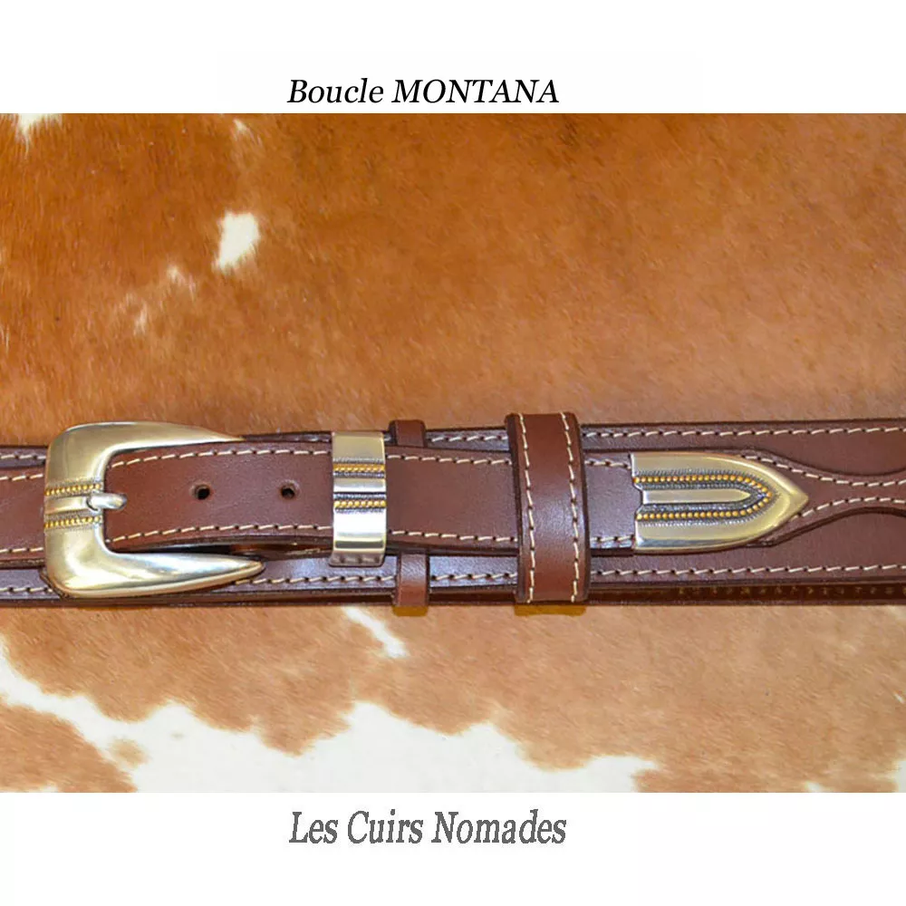 Ceinture Mexicaine cuir 4cm Boucle MONTANA Plaquée Argent - Plaquée OR – Image 5