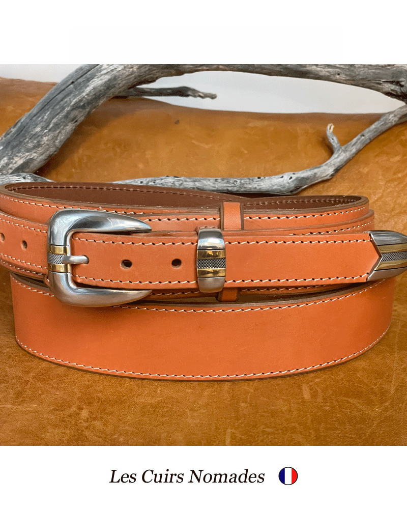 Ceinture Mexicaine cuir 4cm Boucle MONTANA Plaquée Argent - Plaquée OR – Image 3