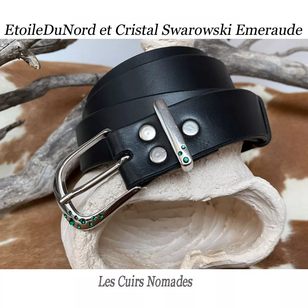 Ceinture cuir Boucle L'EtoileDuNord et Cristal Swarowski Vert Emeraude 🇫🇷 – Image 2