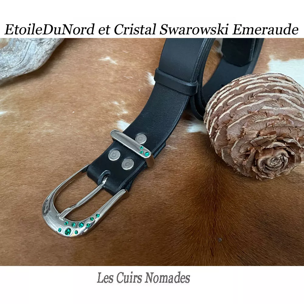 Ceinture cuir Boucle L'EtoileDuNord et Cristal Swarowski Vert Emeraude 🇫🇷 – Image 4