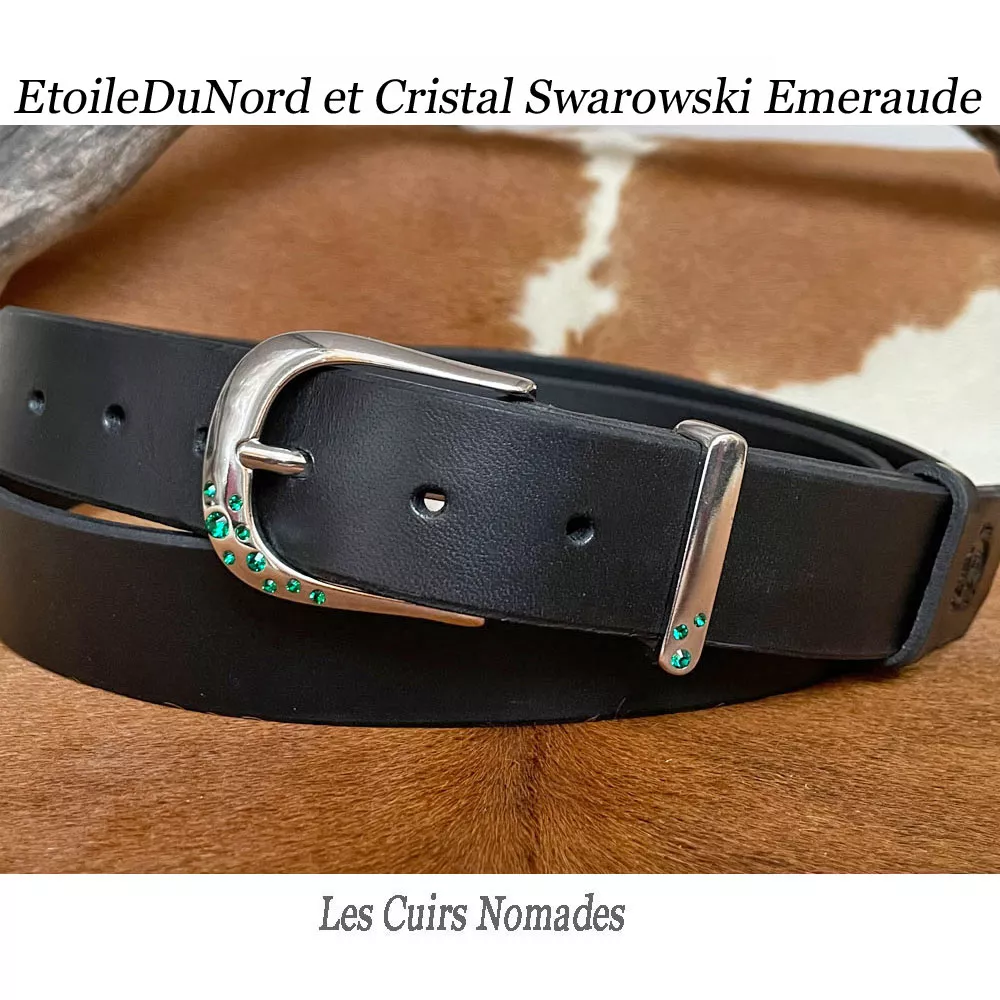 Ceinture cuir Boucle L'EtoileDuNord et Cristal Swarowski Vert Emeraude 🇫🇷