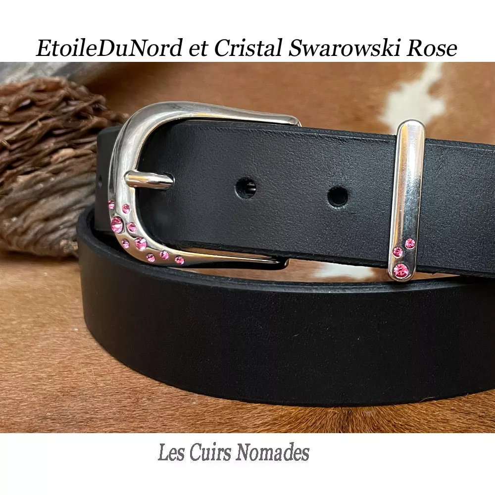 Ceinture cuir Boucle L'EtoileDuNord et Cristal Swarowski Rose 🇫🇷