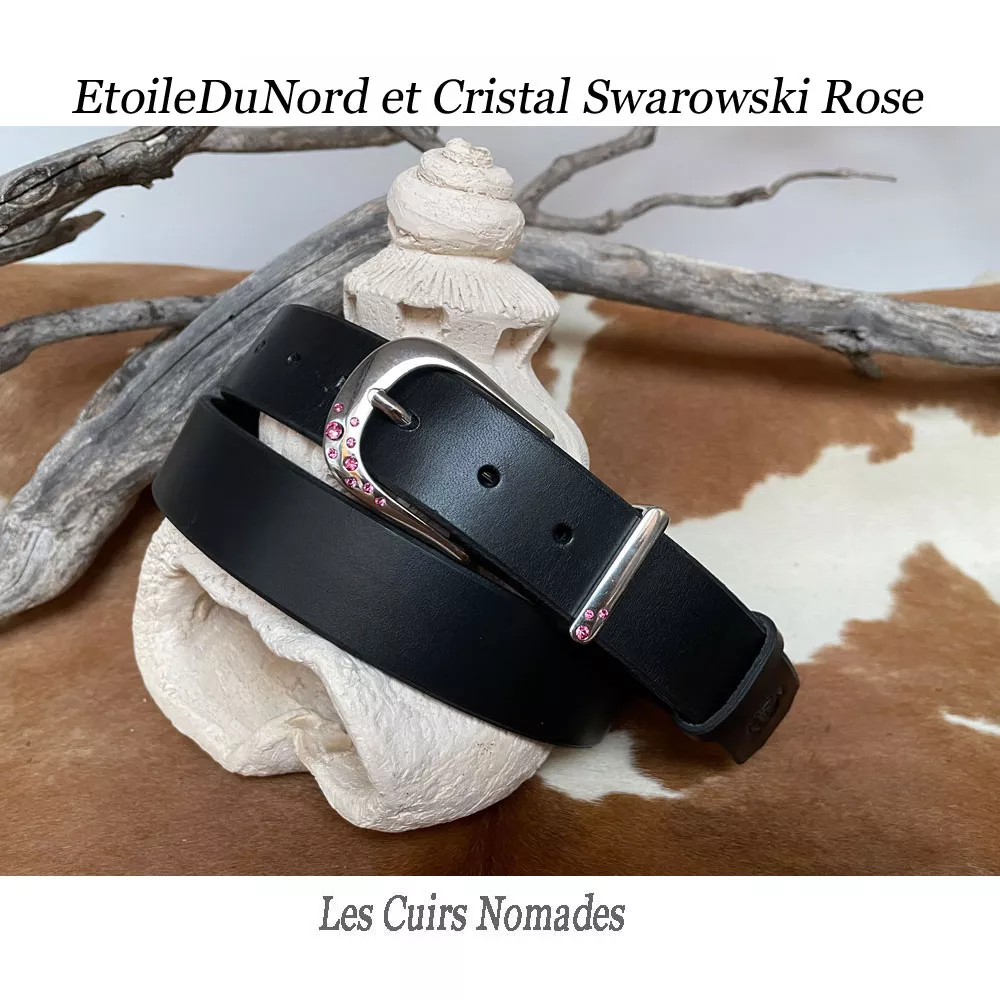 Ceinture cuir Boucle L'EtoileDuNord et Cristal Swarowski Rose 🇫🇷 – Image 2