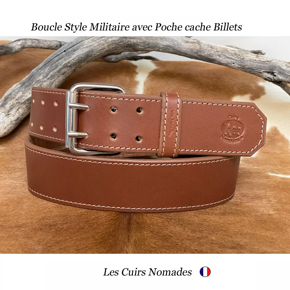 Ceinturon cuir largeur 4,5cm Style MILITAIRE avec Poche à billets 🇫🇷