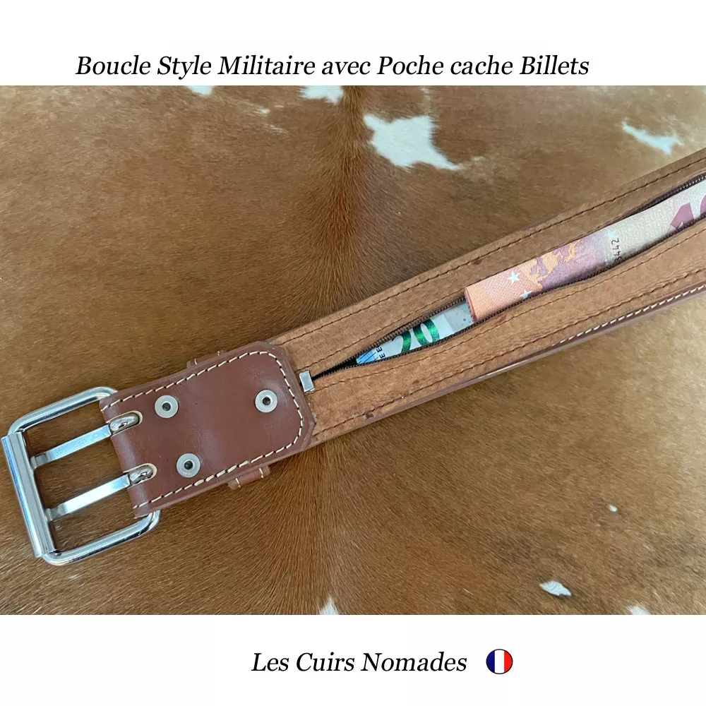 Ceinturon cuir largeur 4,5cm Style MILITAIRE avec Poche à billets 🇫🇷 – Image 2