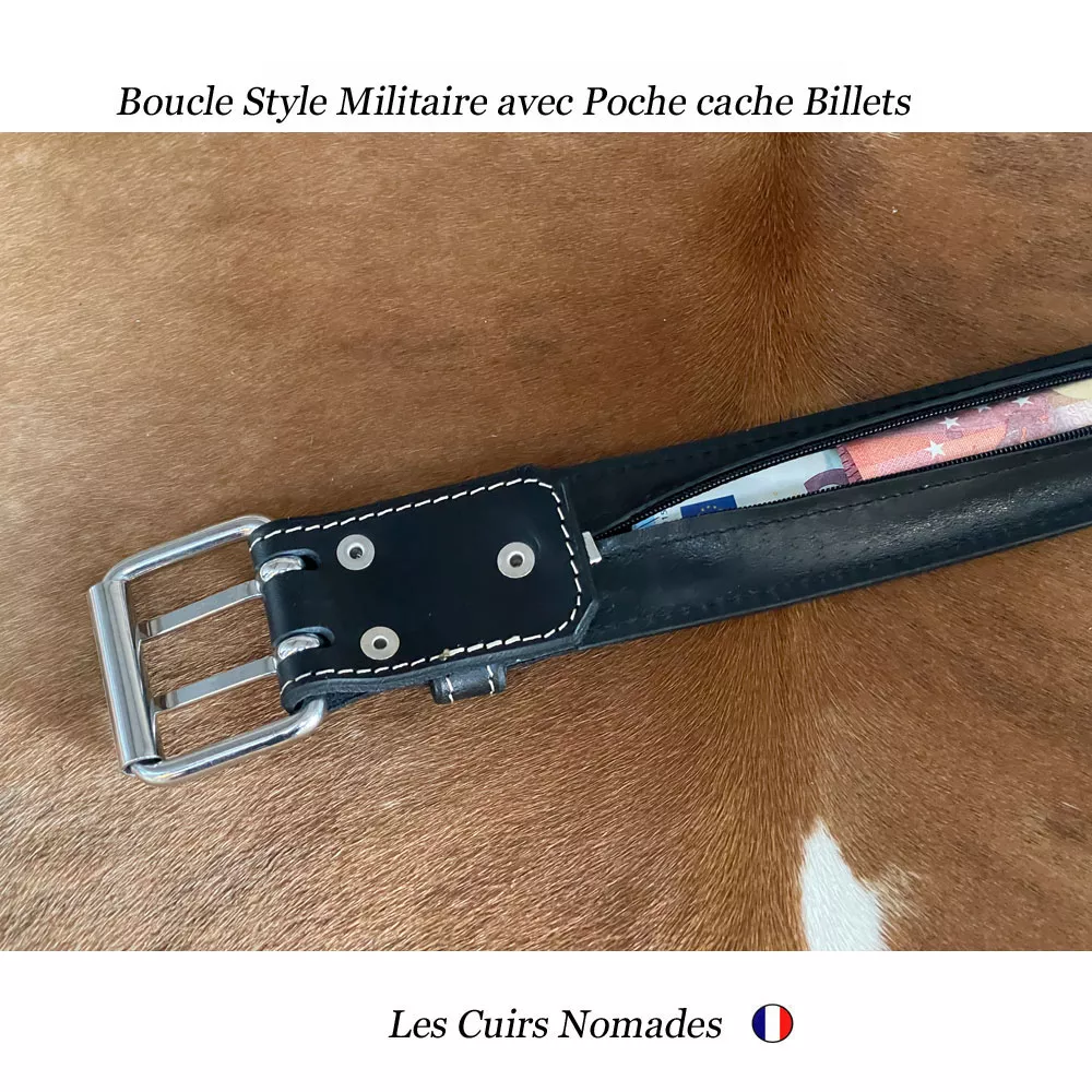 Ceinturon cuir largeur 4,5cm Style MILITAIRE avec Poche à billets 🇫🇷 – Image 4