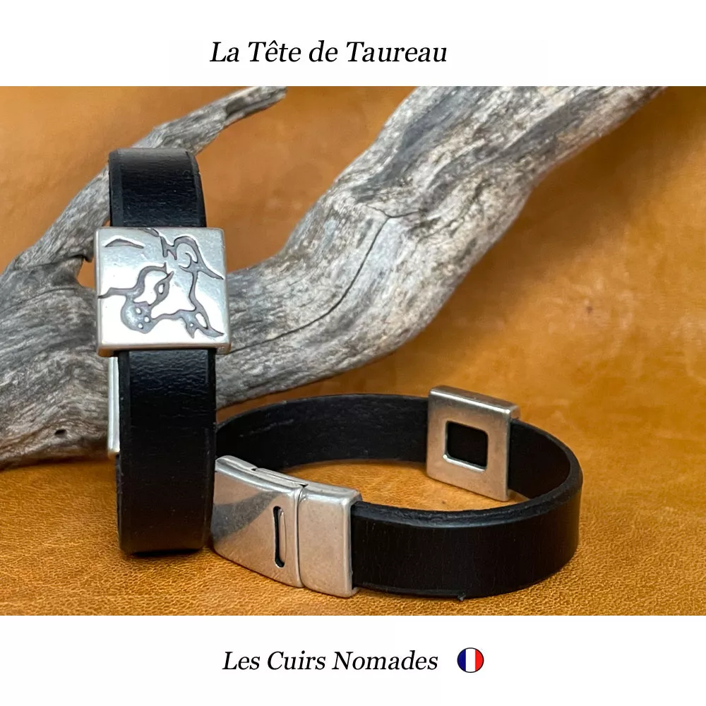 Bracelet en cuir  LA TÊTE DE TAUREAU  🇫🇷