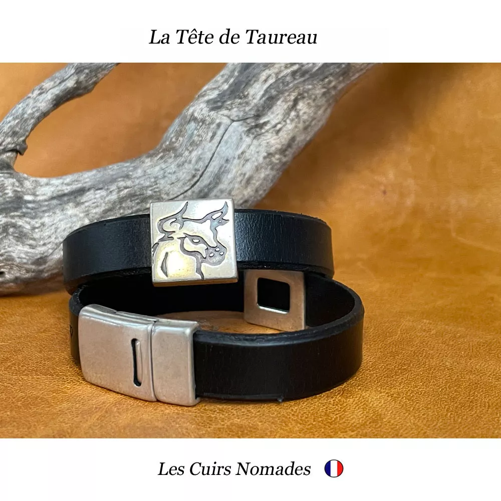 Bracelet en cuir  LA TÊTE DE TAUREAU  🇫🇷 – Image 2