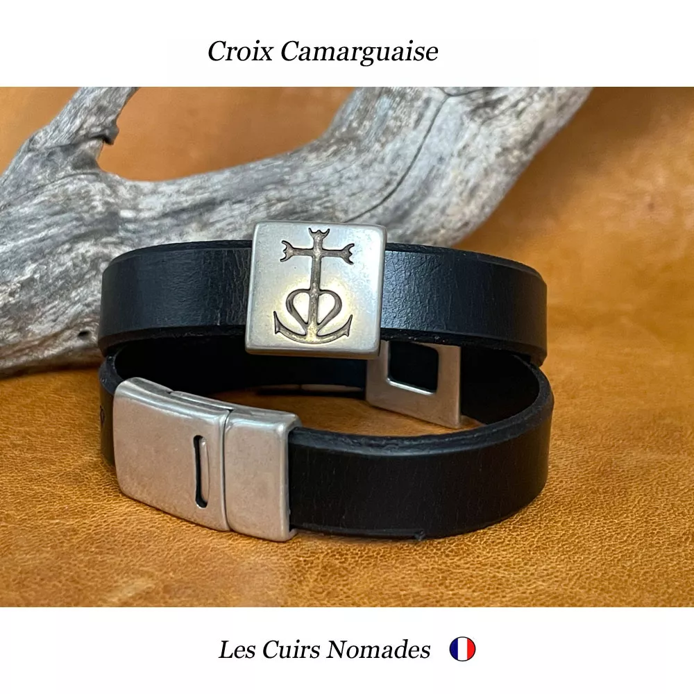 Bracelet en cuir LA CROIX CAMARGUAISE  🇫🇷