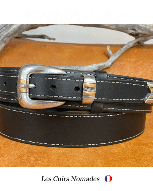 Ceinture Mexicaine cuir 4cm Boucle MISSOURI Plaquée Argent - Plaquée OR